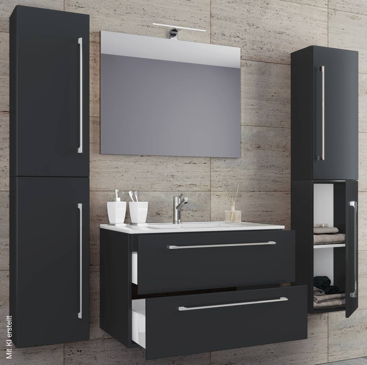 Waschplatz 5tlg-Badinos schwarz B/H/T: ca. 60x50x46 cm