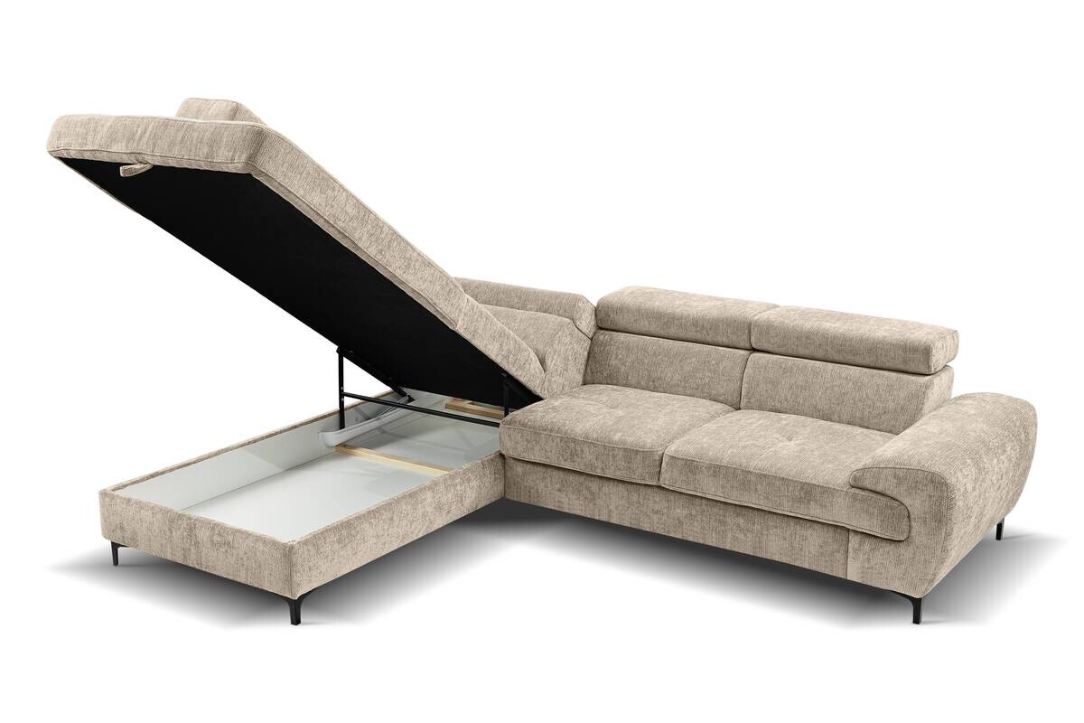 Ecksofa mit Bettfunktion und Bettkasten natur Microfaser B/H/T: ca. 256x73x202 cm
