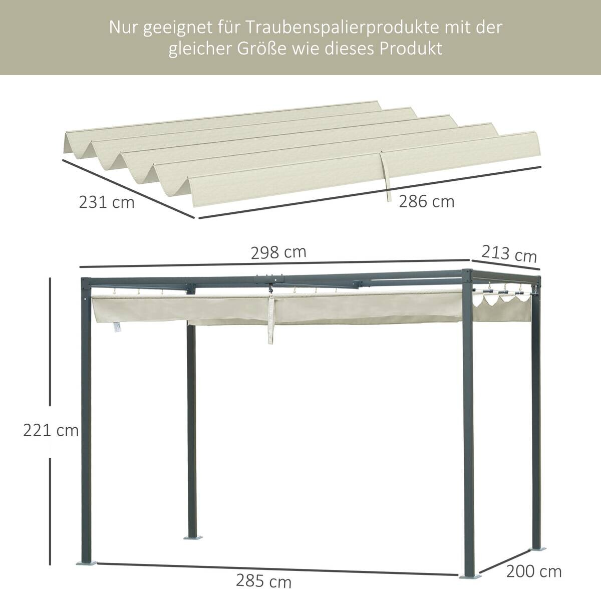Outsunny Ersatzdach cremeweiß Polyester B/H/L: ca. 245x23x286 cm