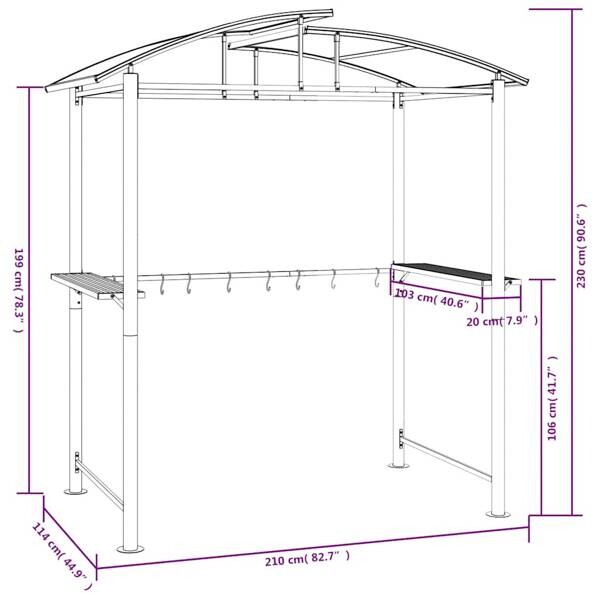 vidaXL Pavillon anthrazit Stahl B/H/T/L: ca. 114x230x114x210 cm