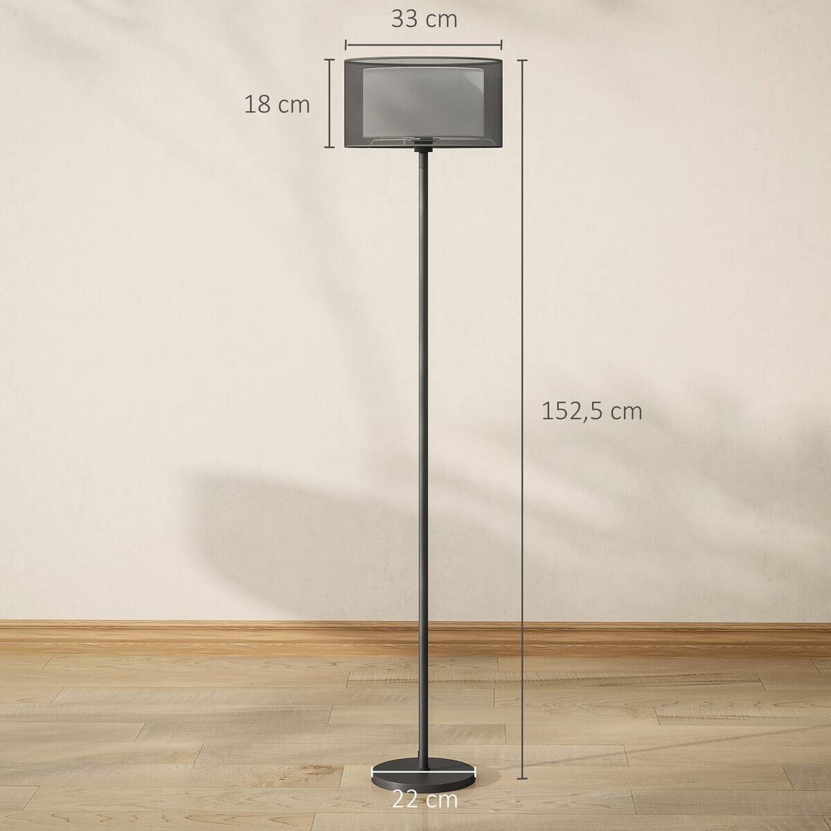 HOMCOM Stehleuchte weiß schwarz Stoff Metall B/H/L: ca. 33x152,5x33 cm E27 1 Brennstellen