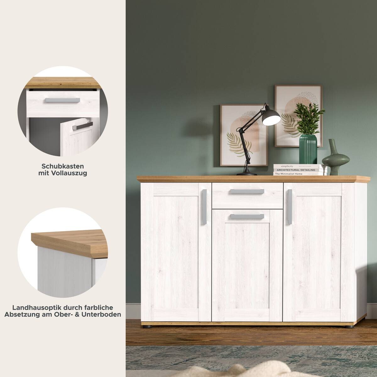 Kommode Verona Sibiu Lärche Nachbildung Eiche Artisan Nachbildung B/H/T: ca. 137x92x39 cm