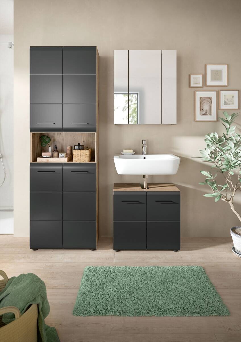 Badezimmer-Set Ice Nox Oak Nachbildung schwarz matt B/H/T: ca. 135x185x30 cm