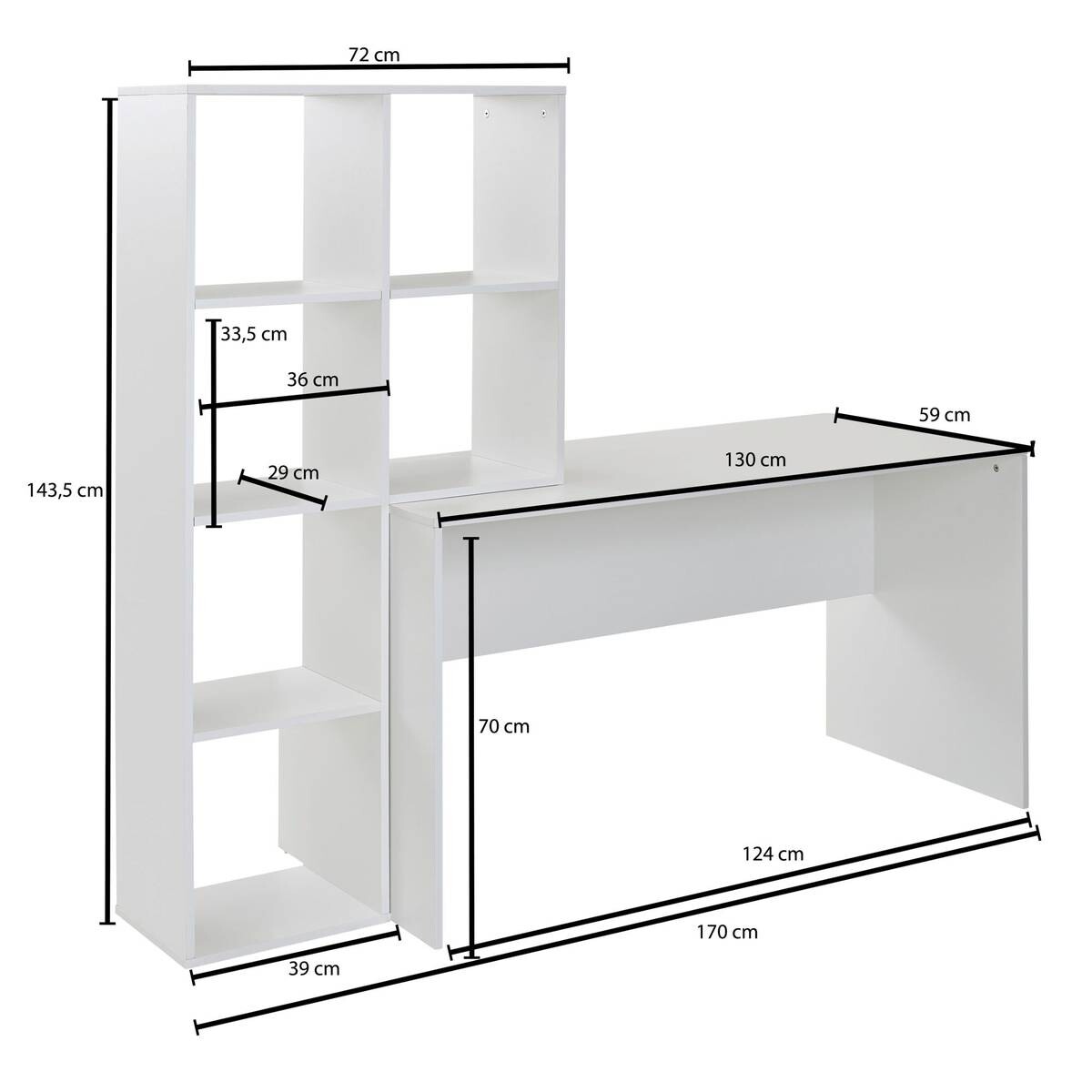 Schreibtisch weiß B/H/T: ca. 170x143,5x59 cm