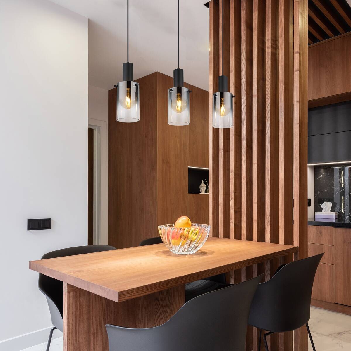 Pendelleuchte Florentina schwarz Glas Metall B/H/L: ca. 12,5x150x72,5 cm E27 3 Brennstellen