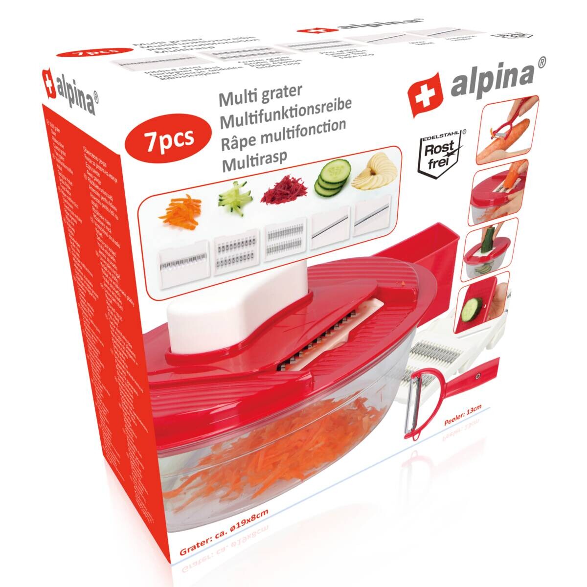 alpina Multifunktionsreibe rot Kunststoff
