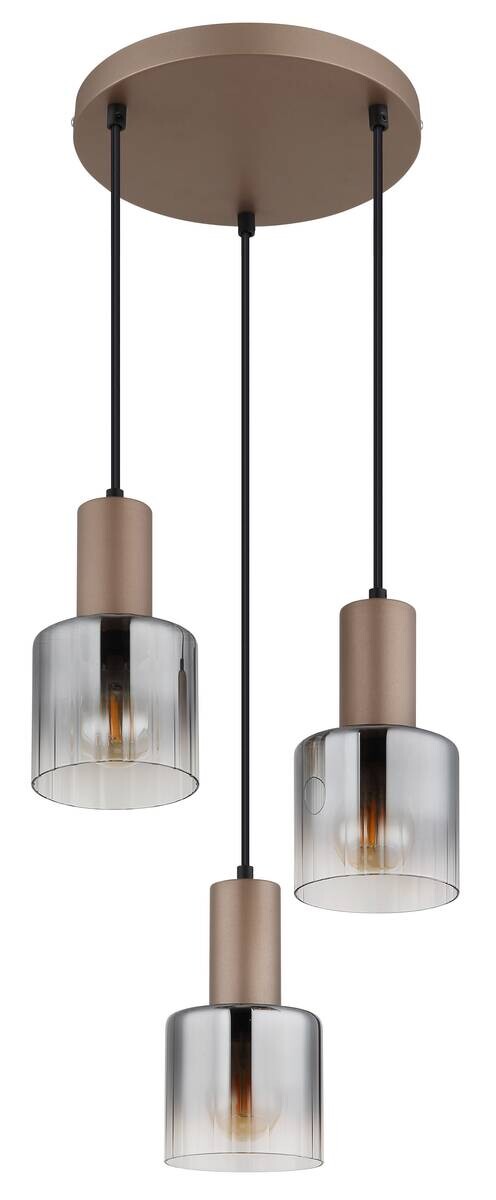 GLOBO Pendelleuchte Walton 3 kaffee Rauch klar Metall Glas H/D: ca. 150x28 cm E27 3 Brennstellen