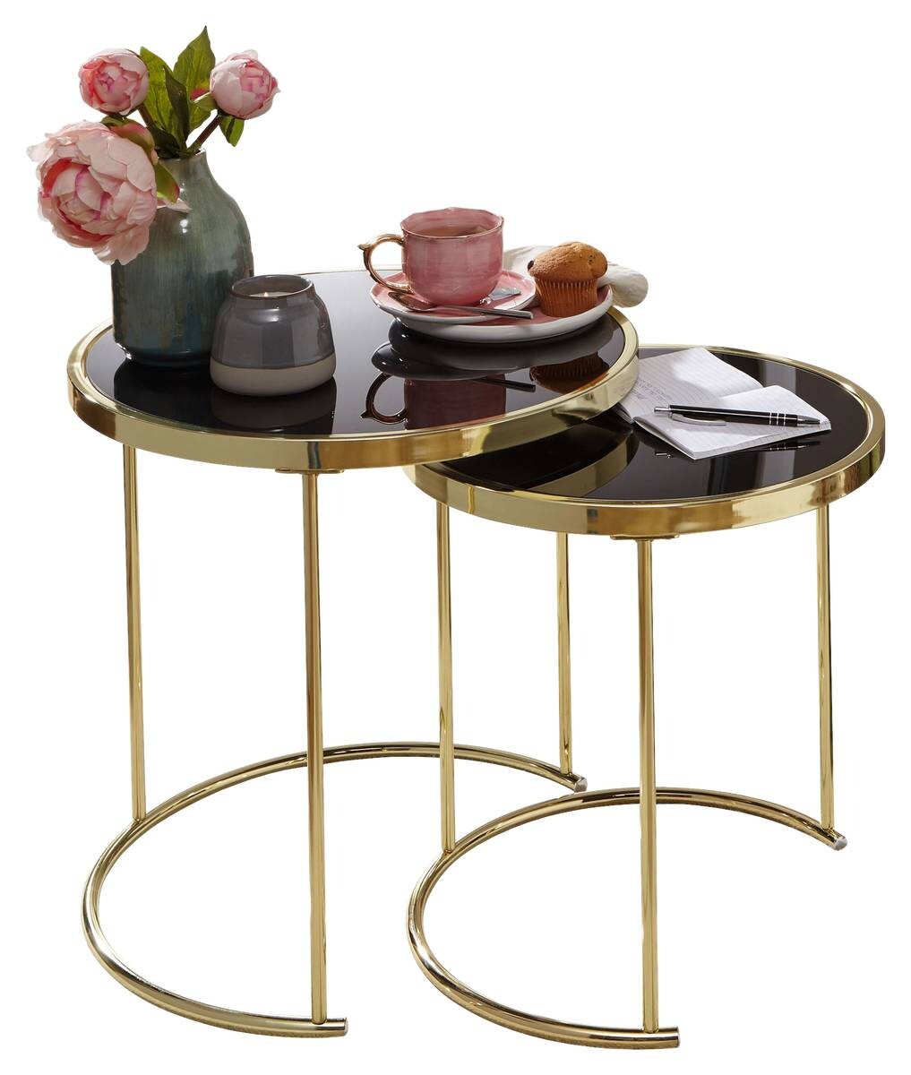 Beistelltisch 2er-Set schwarz gold lackiert Glas Metall