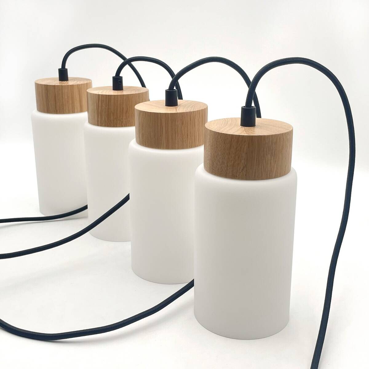 Lamkur Hängeleuchte Marcus schwarz Stahl Glas Holz B/H/L: ca. 85x20x20 cm E27 4 Brennstellen