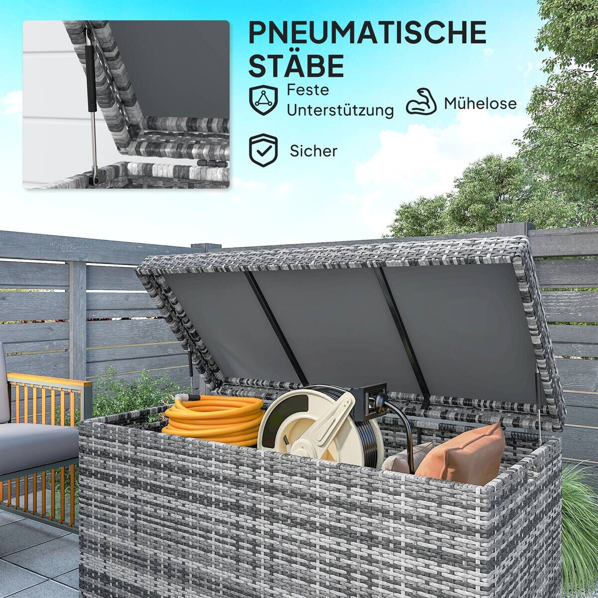 Outsunny Rattan Auflagenbox dunkelgrau Polyethylen B/H/L: ca. 61x65x130 cm