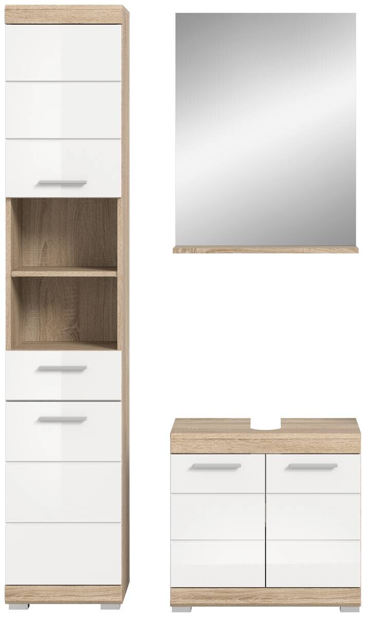 Badezimmer-Set Lambada Eiche Sonoma Nachbildung weiß Hochglanz B/H/T: ca. 112x191x34 cm