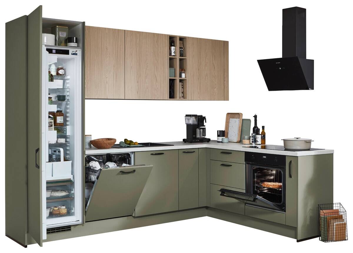 nobilia Winkelküche Senso olive Lack Premium Matt B/H/T: ca. 280x224x205 cm