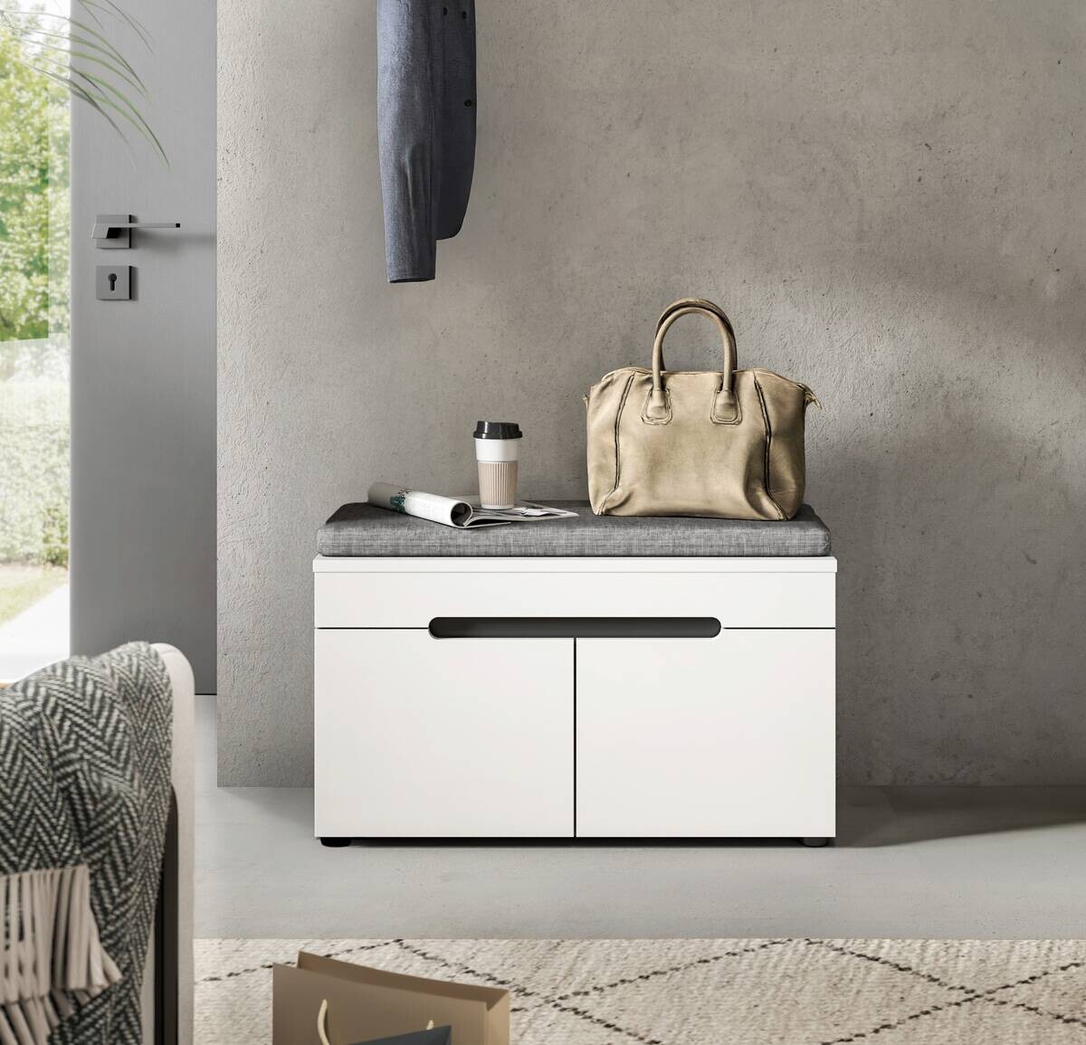 Sitzbank Canu basaltgrau Nachbildung weiß B/H/T: ca. 80x45x37 cm