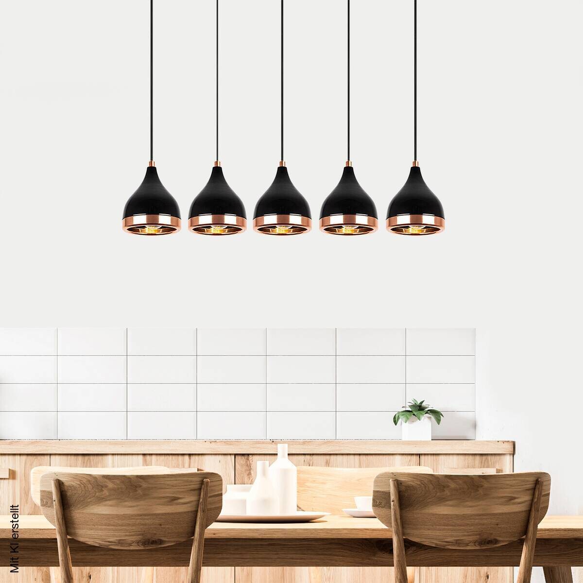 Opviq Pendelleuchte Yildo-7010 Kupfer schwarz B/H/T/L: ca. 85x135x15x85 cm E27 5 Brennstellen