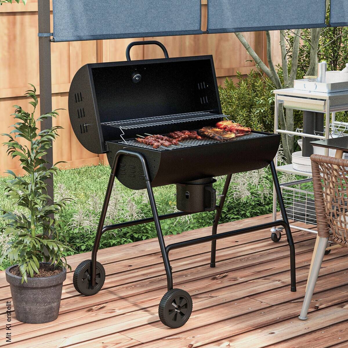 Outsunny Holzkohlegrill Metall B/H/L: ca. 71,5x102x95 cm
