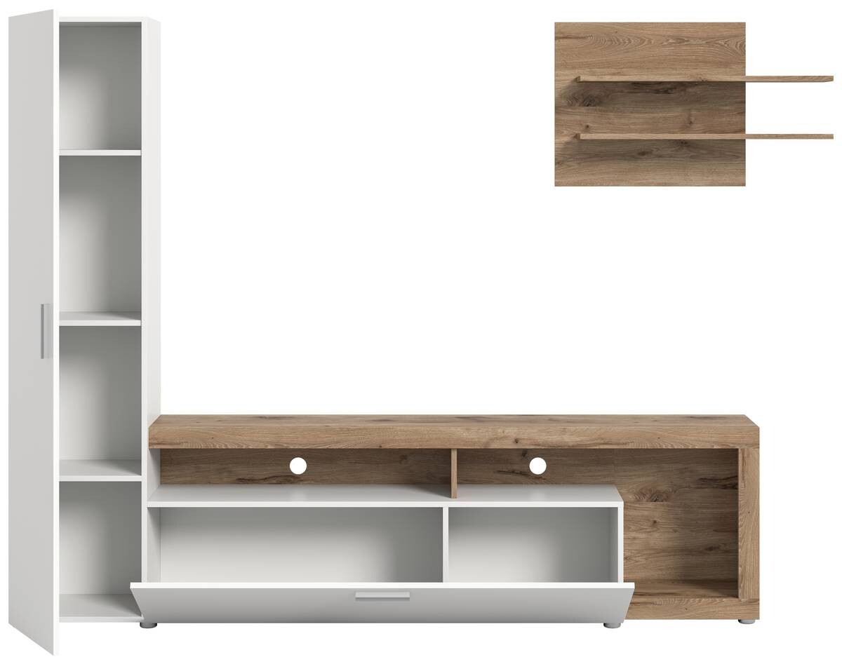 Wohnwand Cross weiß Oak Eiche Viking Nachbildung B/H/T: ca. 218x190x34 cm