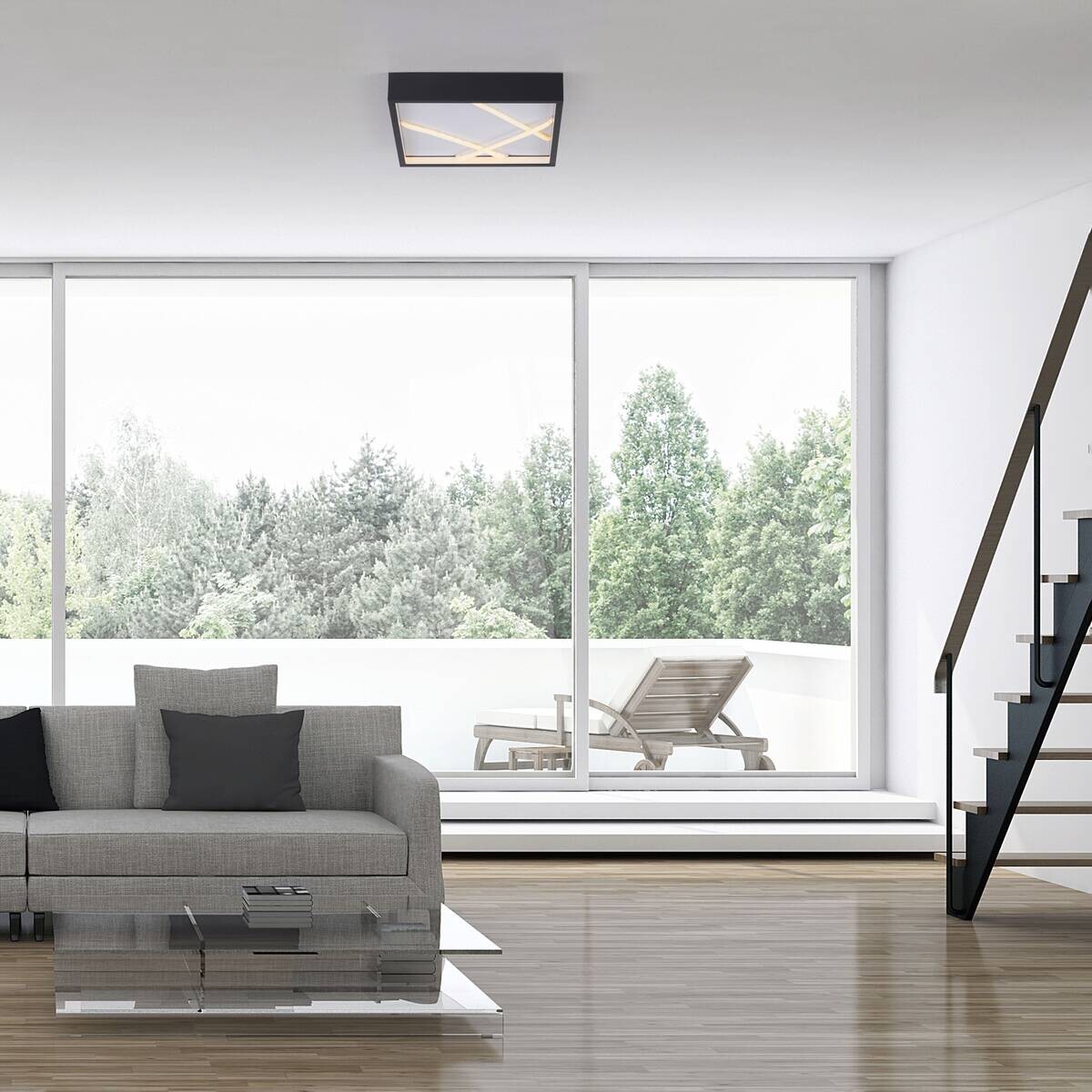 Just Light LED-Deckenleuchte Mikado schwarz B/H/L: ca. 30x5,3x30 cm