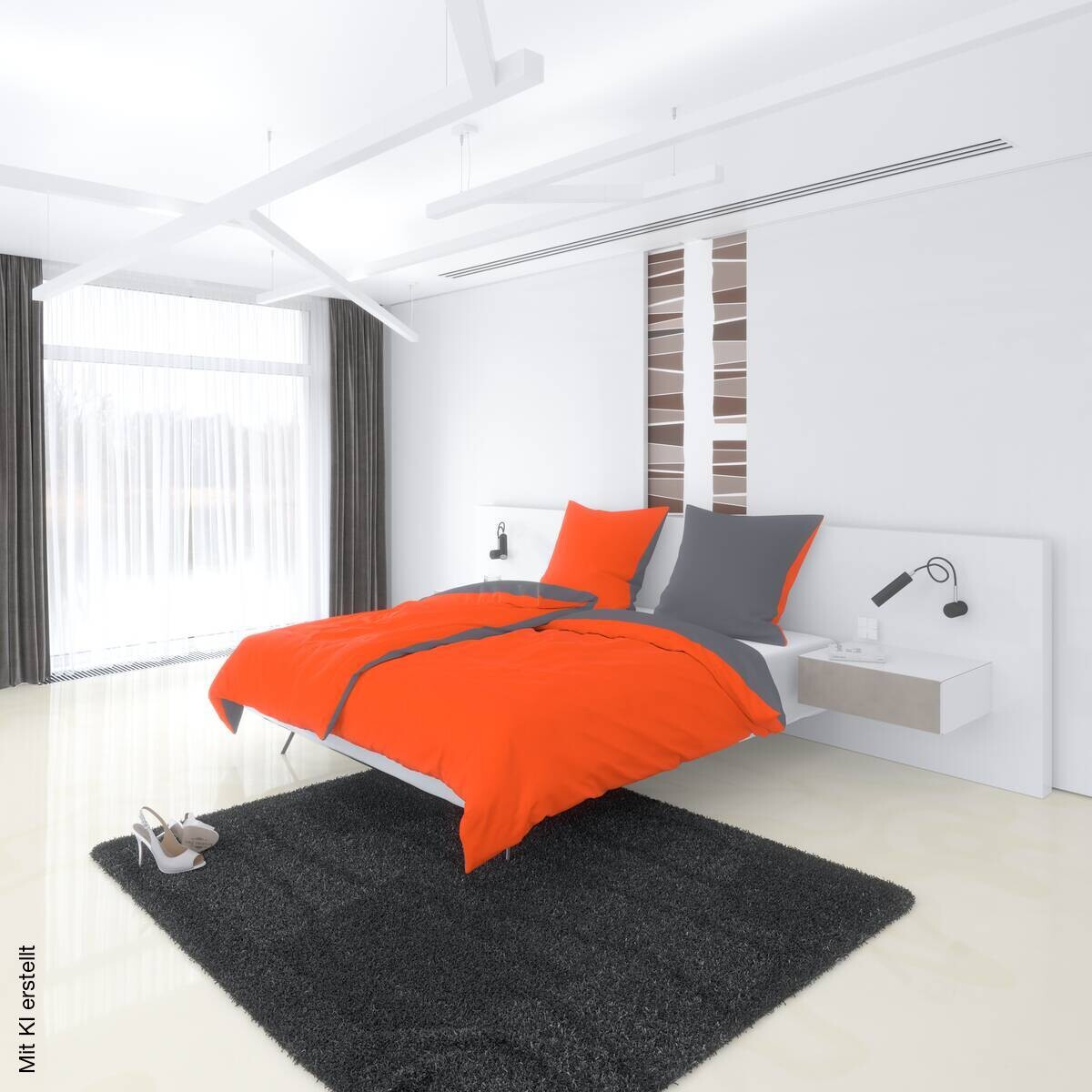 Baumwoll Wende Bettwäsche Renforce grau orange 100% Baumwolle B/L: ca. 135x200 cm