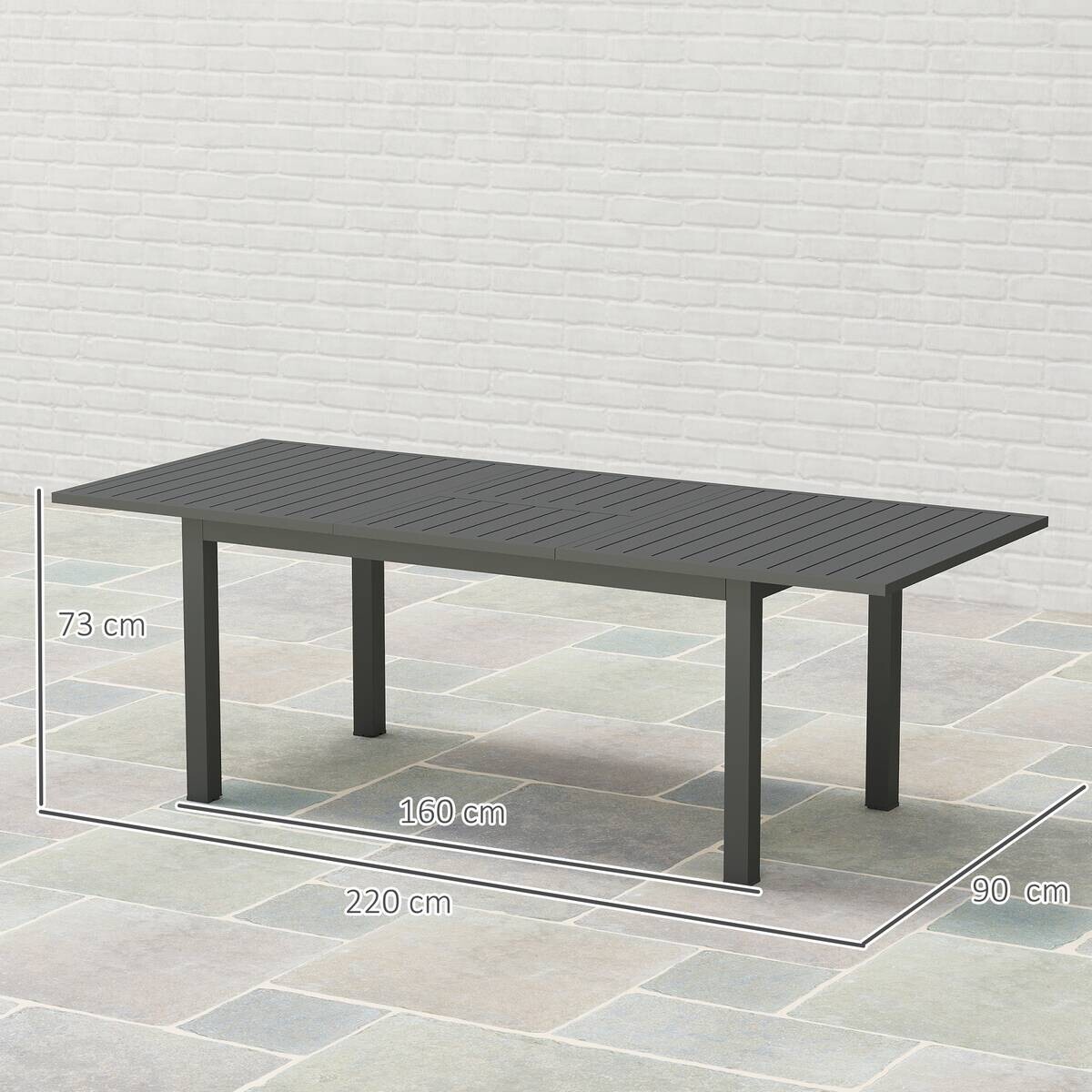 Outsunny Gartentisch grau Aluminium B/H/L: ca. 90x73x220 cm