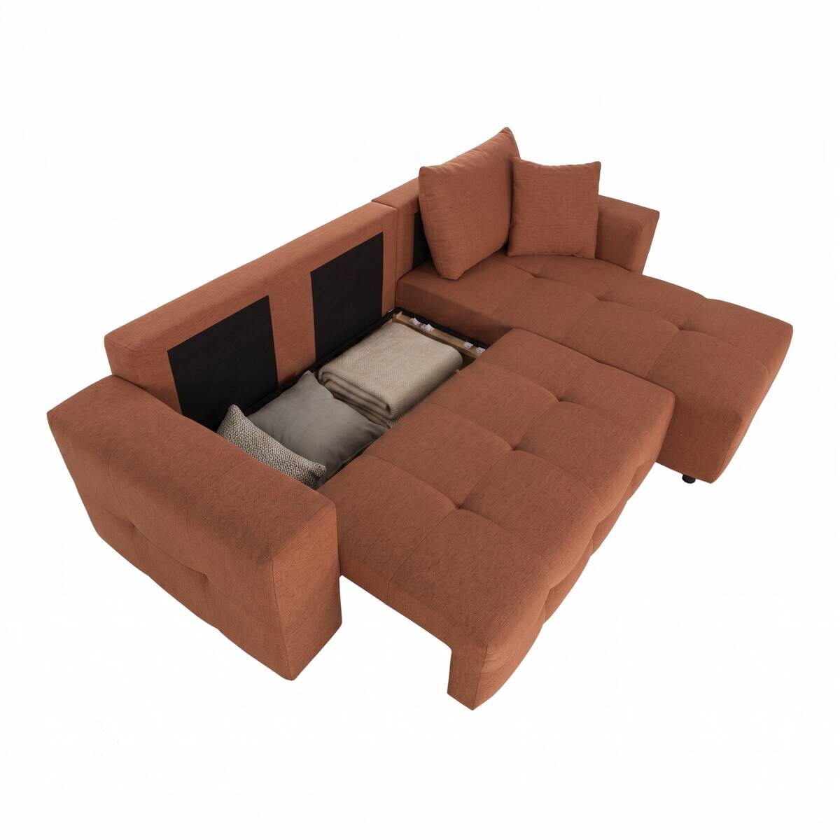 Ecksofa mit Bettfunktion und Bettkasten terracotta Webstoff B/H/T: ca. 247x83x162 cm