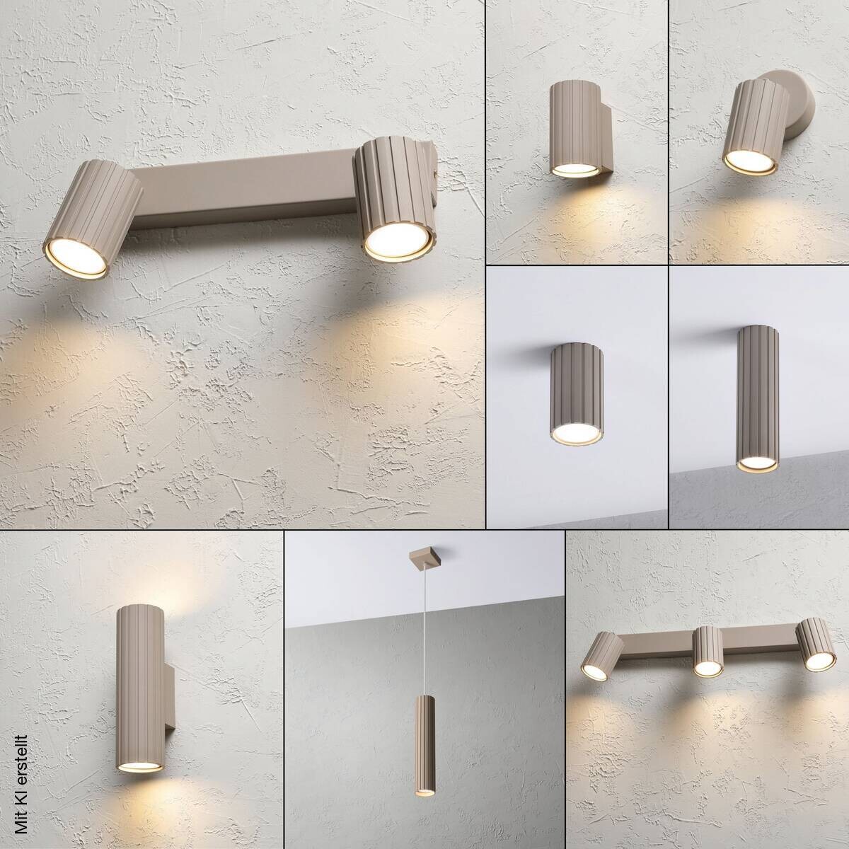 Lamkur Strahler Prisma beige Stahl B/H/L: ca. 6,5x16,5x30 cm 2 Brennstellen