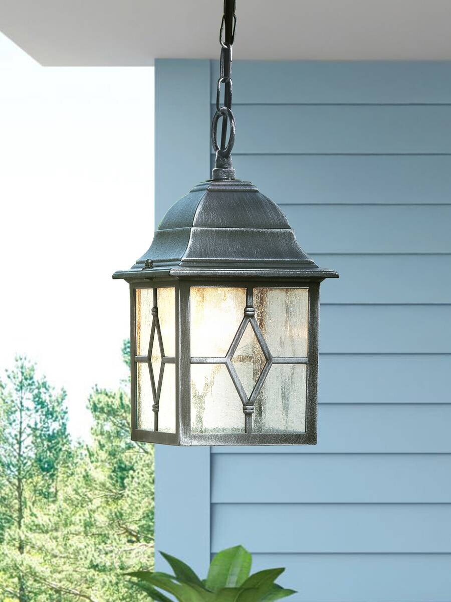 Searchlight Außenleuchte Genoa schwarz Glas Stahl B/H/L: ca. 15x88x15 cm E27 1 Brennstellen