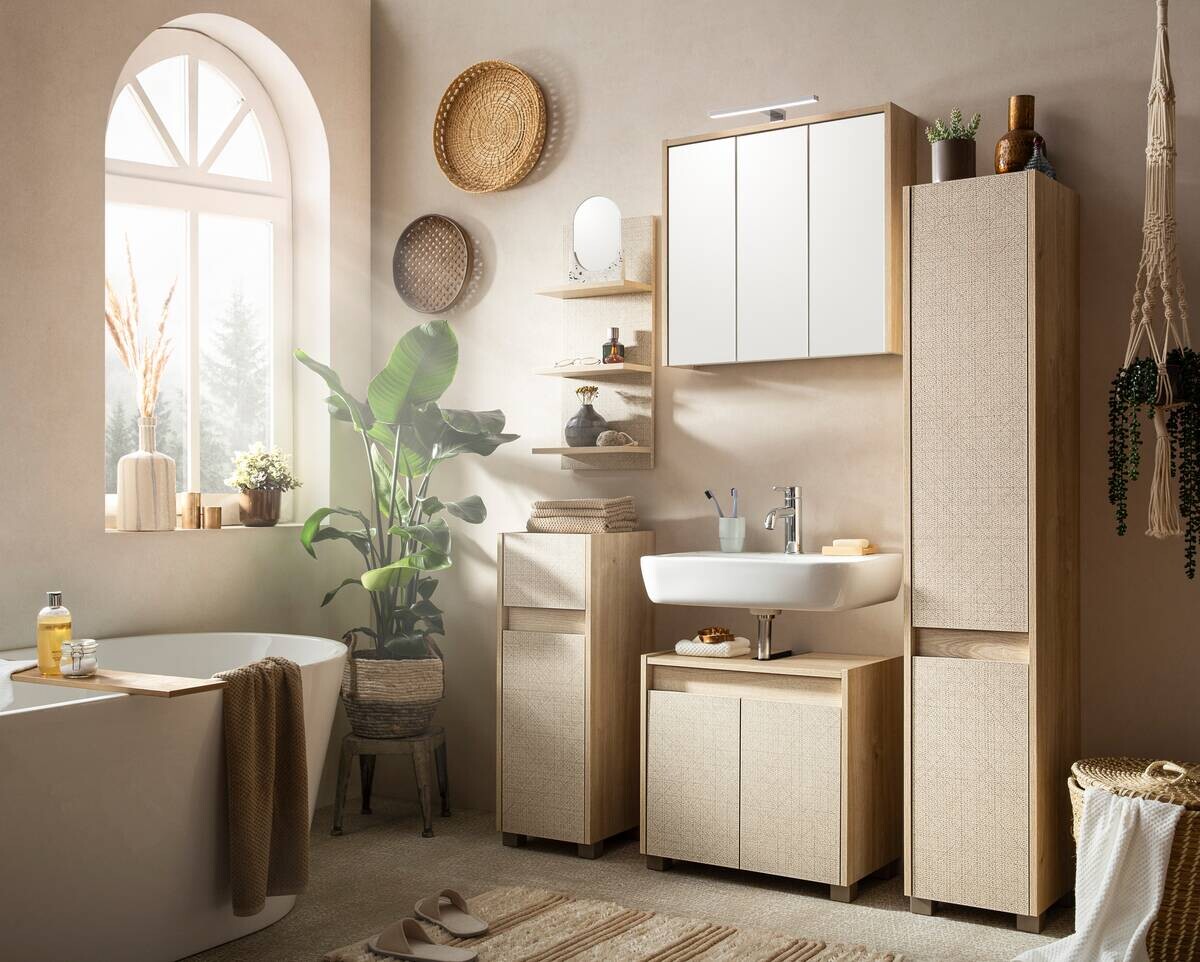 Waschbeckenunterschrank Sander Eiche hell Nachbildung B/H/T: ca. 56,9x54,6x33 cm