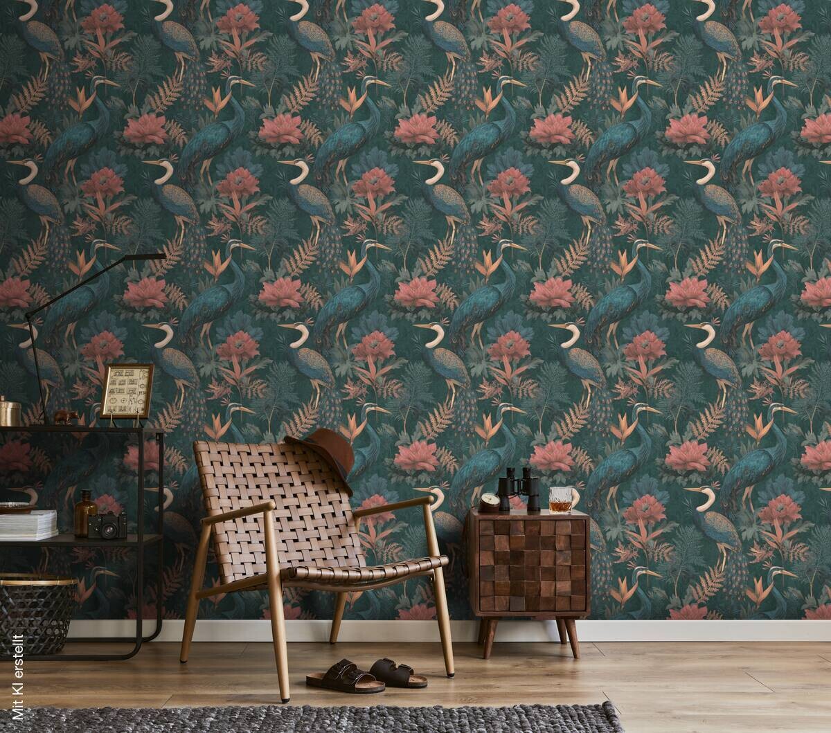 Vliestapete Blumen rot blau B/L: ca. 53x1005 cm