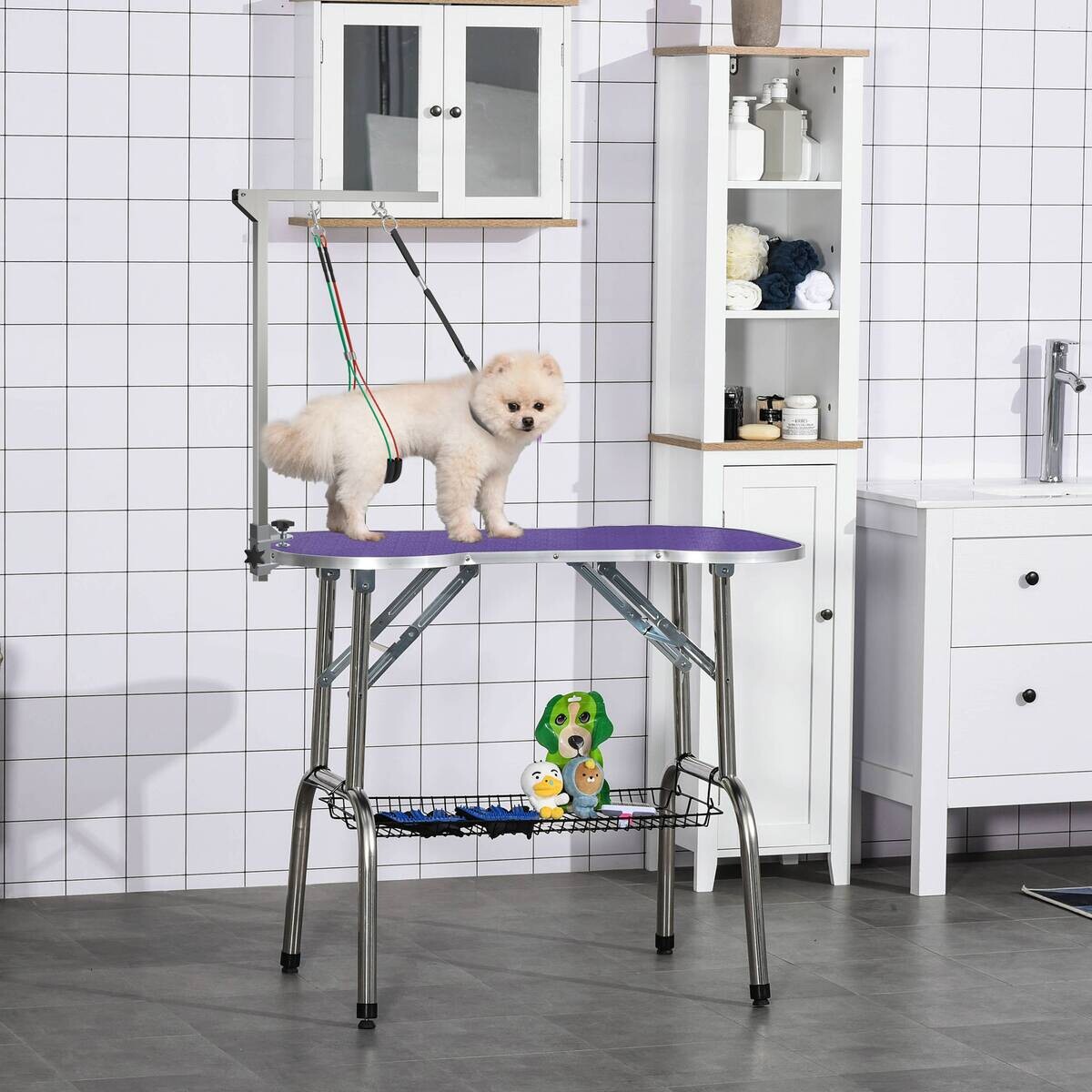 PawHut Haustier Fellpflege m. Klemme silber Aluminium B/H/L: ca. 8x36x74 cm