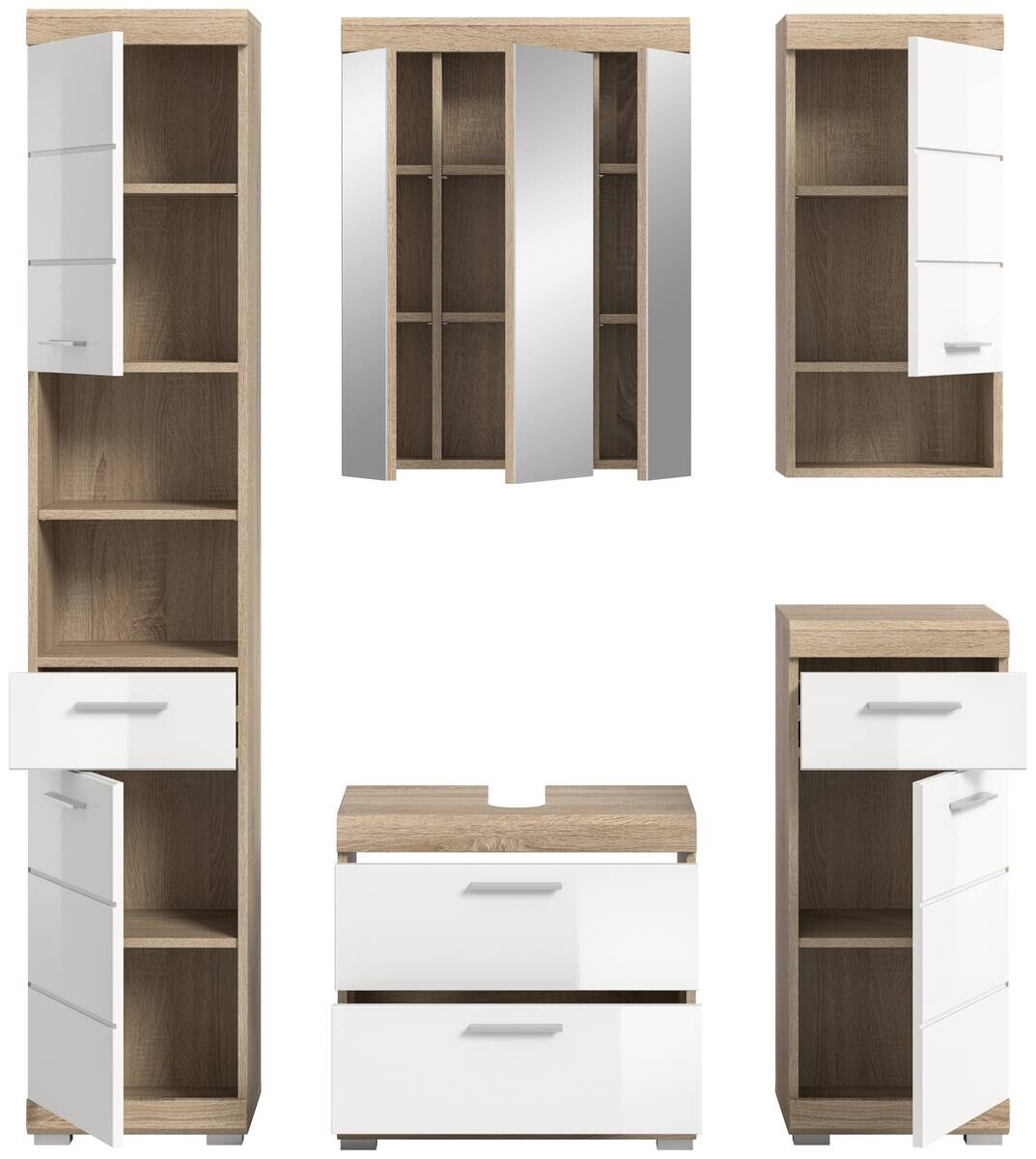 Badezimmer-Set Lambada Eiche Sonoma Nachbildung weiß Hochglanz B/H/T: ca. 164x191x37 cm