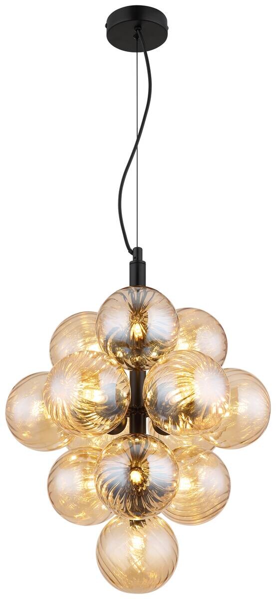 GLOBO LED-Pendelleuchte schwarz amber Glas Metall H/D: ca. 120x39,5 cm 13.0 Brennstellen