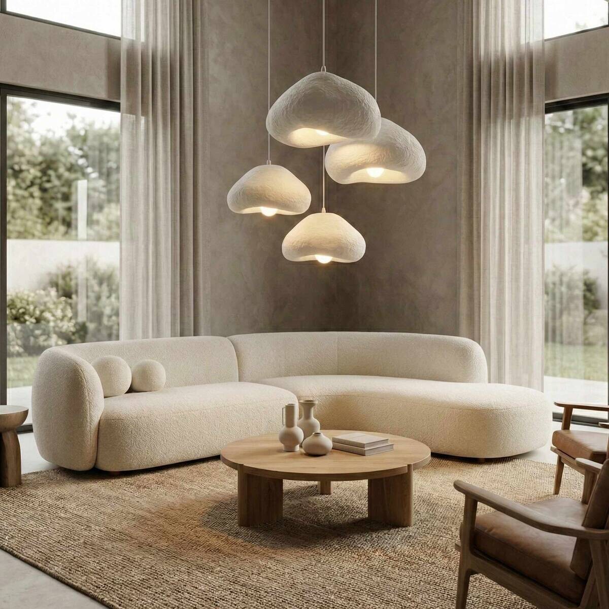 Opviq Pendelleuchte weiß Metall Fiberglas B/H/T/L/D: ca. 90x110x90x90x90 cm E27 4 Brennstellen
