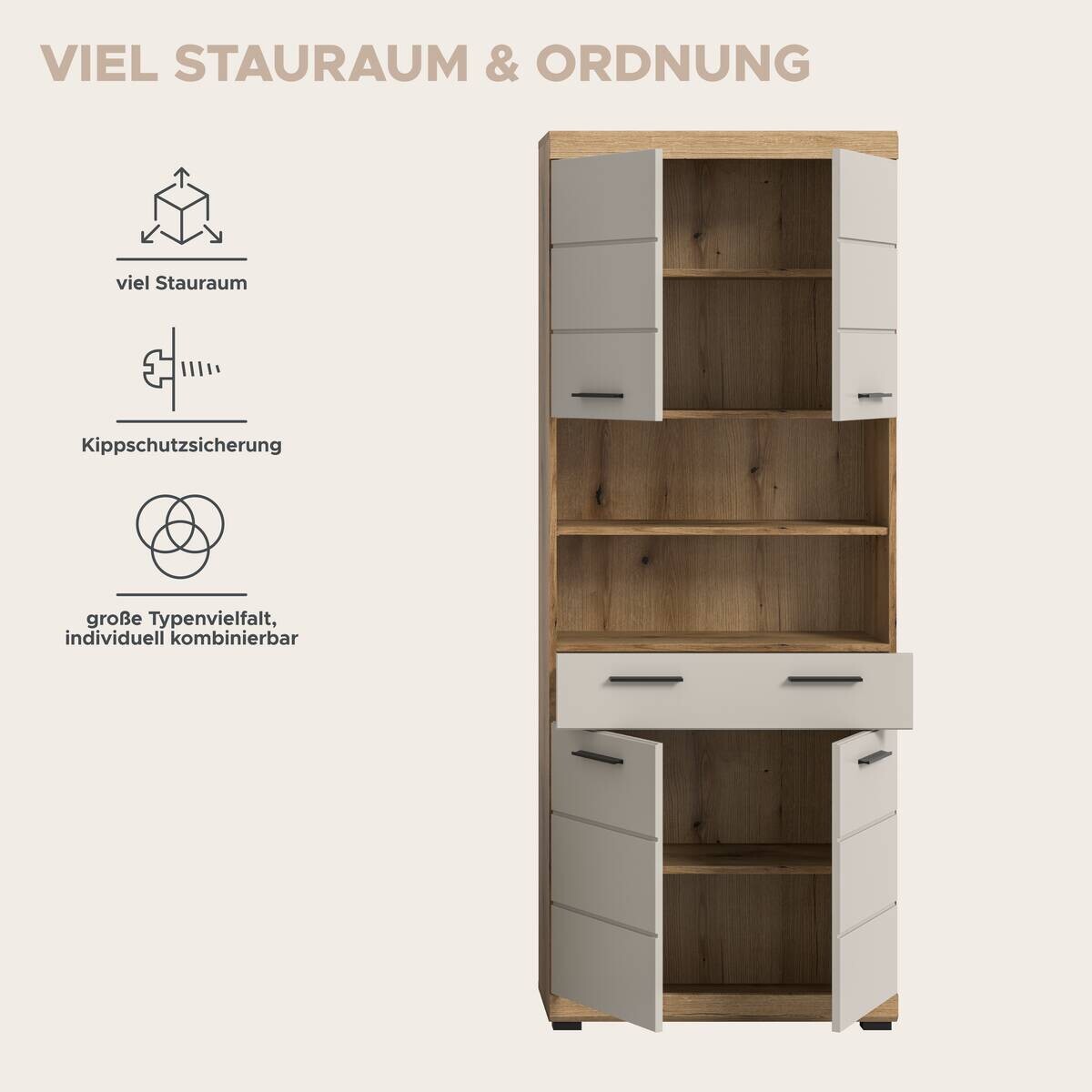 Badhochschrank Scout Evoke Oak Nachbildung Kaschmirgrau Nachbildung B/H/T: ca. 74x191x31 cm