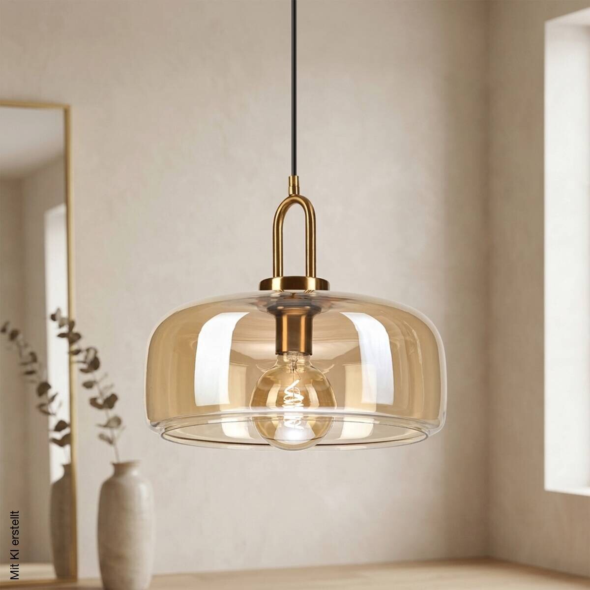 Lamkur Pendelleuchte gold Glas B/H/L: ca. 33x91x33 cm E27 1 Brennstellen