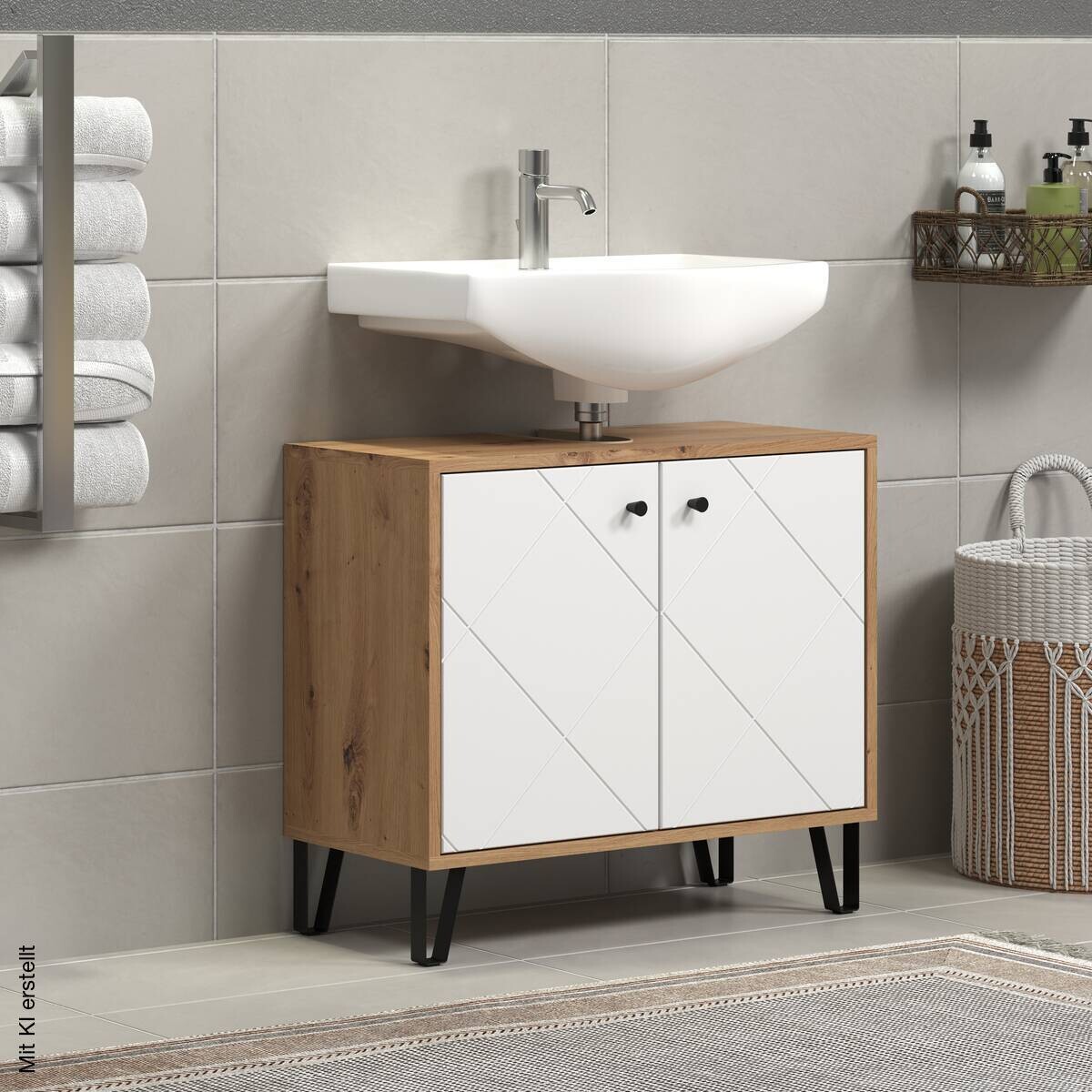 Waschbeckenunterschrank Touch Eiche Artisan Nachbildung weiß matt B/H/T: ca. 69x61x32 cm