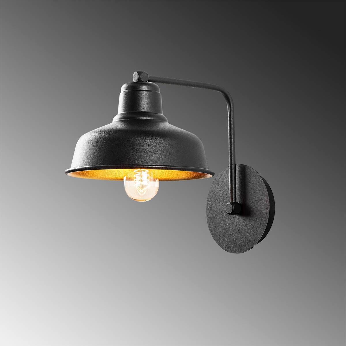 Opviq Wandleuchte schwarz Metall B/H/L: ca. 27x24x19 cm E27 1 Brennstellen