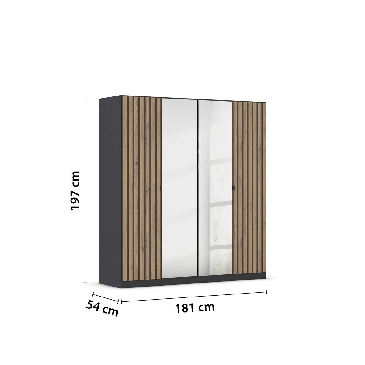 Kleiderschrank Genua grau Eiche Artisan Nachbildung B/H/T: ca. 181x197x54 cm