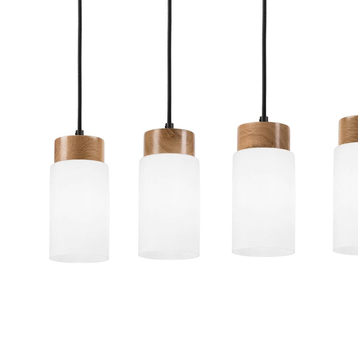 Lamkur Hängeleuchte Marcus schwarz Stahl Glas Holz B/H/L: ca. 85x20x20 cm E27 4 Brennstellen