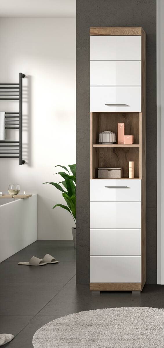 Hochschrank Wave Oak Nachbildung weiß Hochglanz B/H/T: ca. 37x191x31 cm