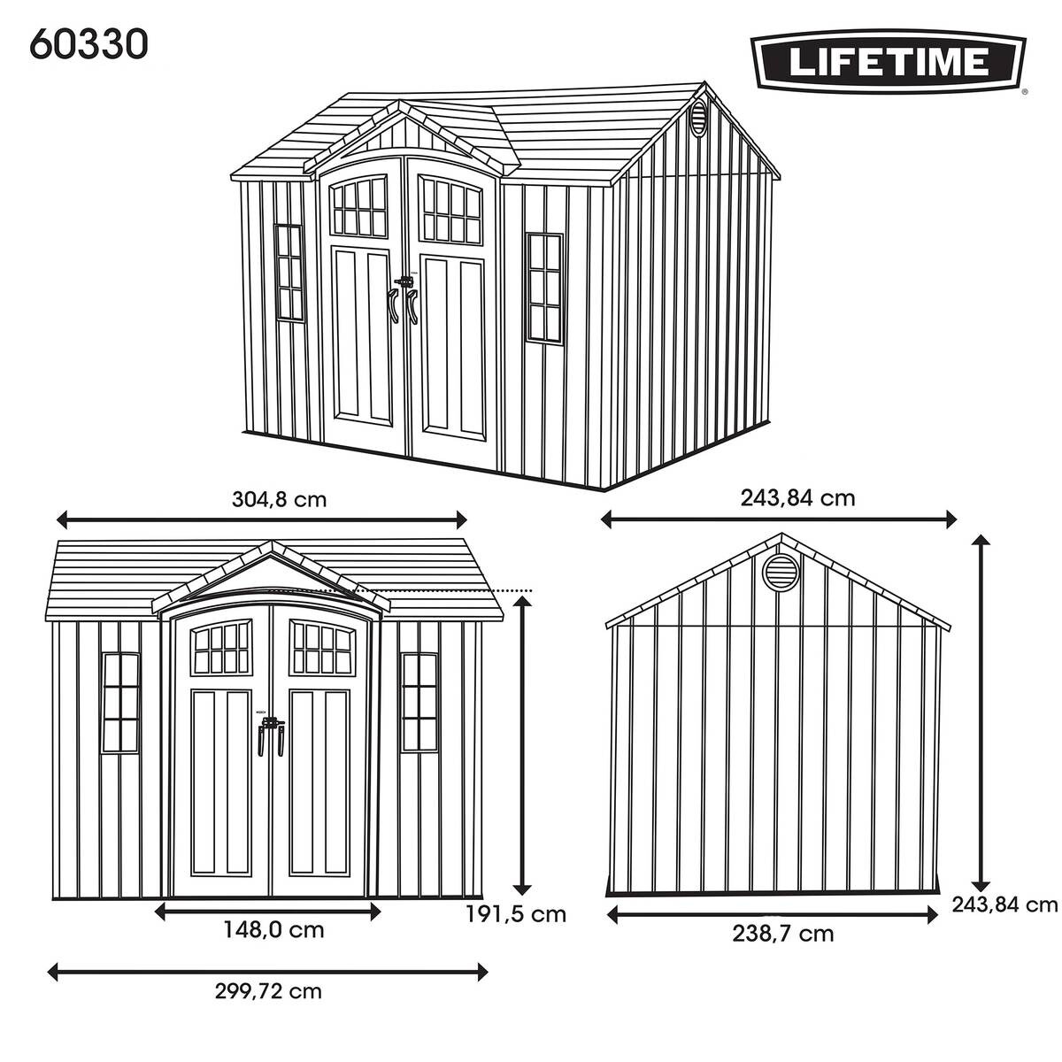 Lifetime Gartenhaus Saturn dunkelgrau B/H/L: ca. 305x244x244 cm