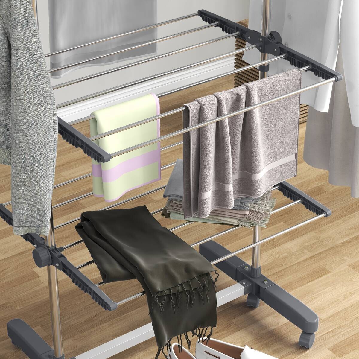 HOMCOM Wäscheständer grau Edelstahl B/H/L: ca. 55x142x172 cm
