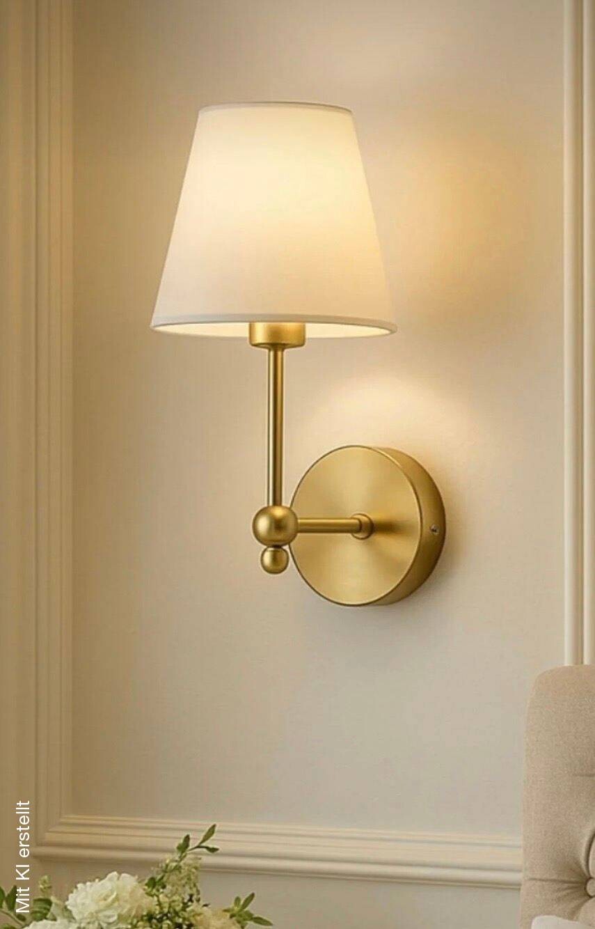 Wandleuchte gold creme Stoff Metall B/H/L/D: ca. 15x30x15x15 cm E27 1 Brennstellen