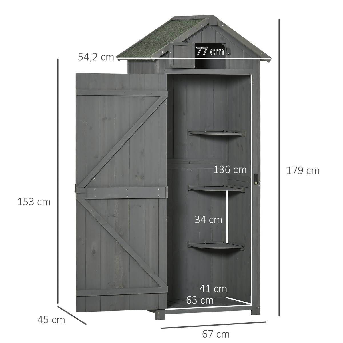 Outsunny Gartenhaus grau B/H/L: ca. 54x179x77 cm