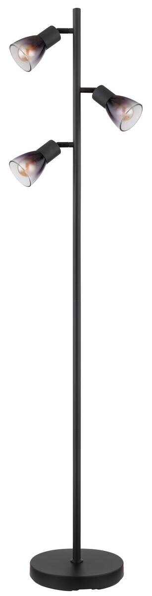 GLOBO Stehlampe klar Rauch schwarz Metall PVC Glas B/H/L: ca. 22x161x30 cm E14 3 Brennstellen