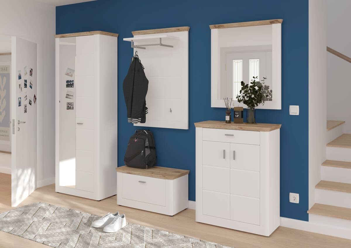 Sitzbank Michigan weiß matt Eiche Viking Nachbildung B/H/T: ca. 79x44x37 cm