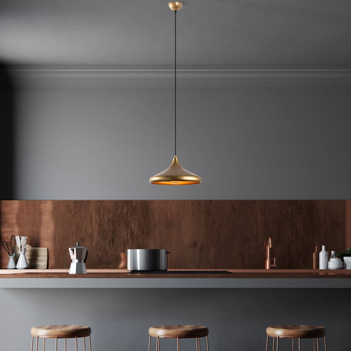 Opviq Pendelleuchte Eysan-210 gold B/H/T/L/D: ca. 35x126x35x35x35 cm E27 1 Brennstellen