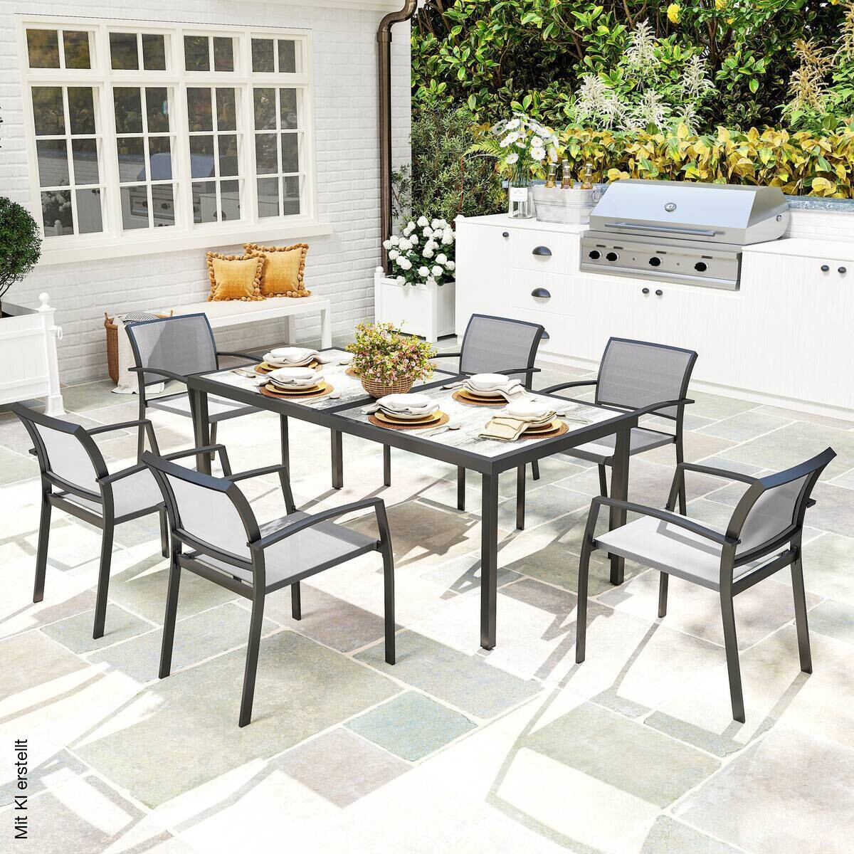 Outsunny Gartenmöbel-Set grau Kunststoff B/H/L: ca. 87x72x180 cm