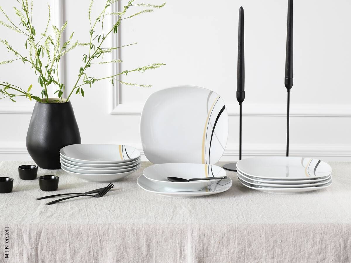 CreaTable Tafelservice Square City Line weiß Porzellan 12 tlg.