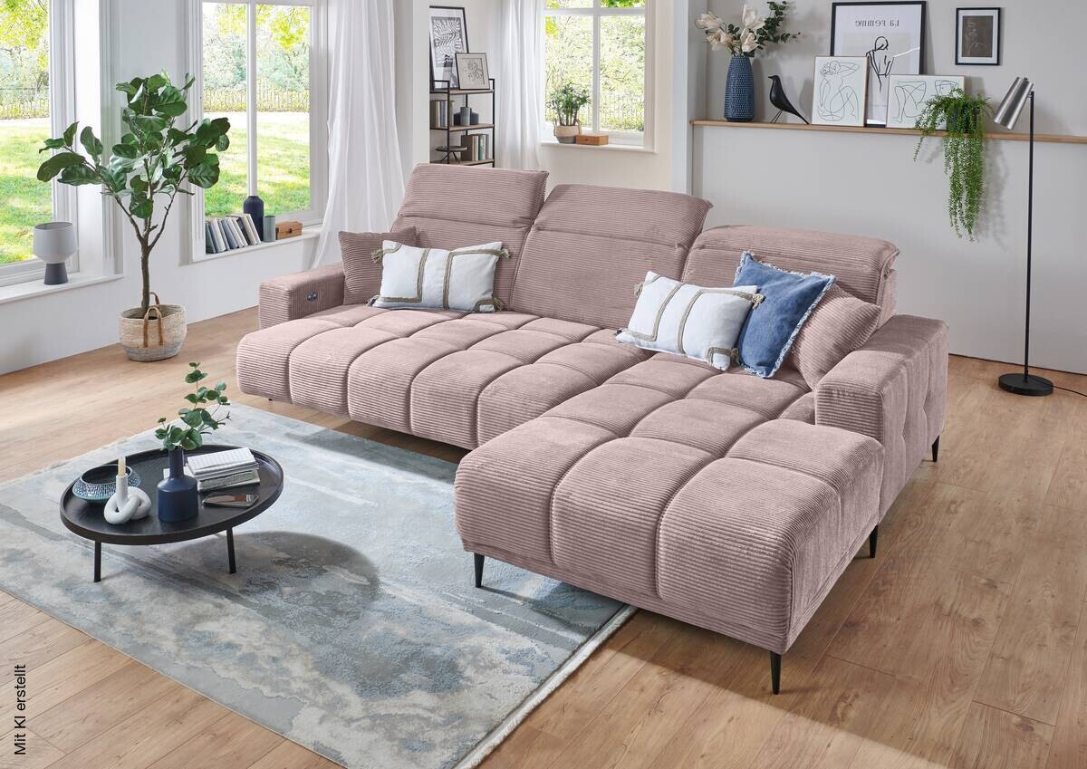 Ecksofa mit elektrischer Sitztiefenverstellung rosa rosa Polyester Microfaser B/H/T: ca. 286x107x115 cm