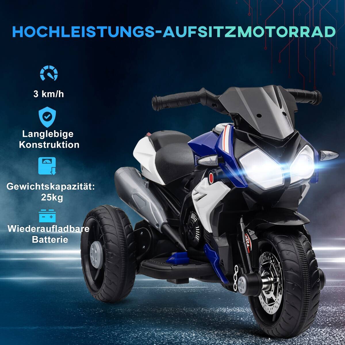 HOMCOM Kinder Elektromotorrad weiß B/H/L: ca. 42x52x86 cm